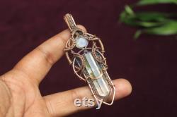 Crystal ,Moonstone Evil Eye Gemstone Copper Wire Wrap Pendant Jewelry Gift For Wife Oxidize Copper Wire Necklace Crystal Birth Gift