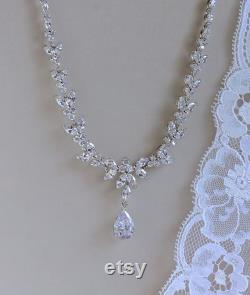 Crystal Necklace, Pearl Drop Necklace, Crystal Bridal Necklace, Wedding Necklace, DENISE