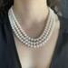 Cultured Genuine Freshwater pearl triple strand Jackie o necklace three Strand White Pearl Necklace natural