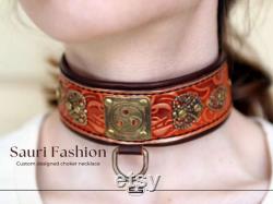 Custom choker necklace, Custom designed leather choker, Submissive day collar, BDSM triskelion collar, Create your own, Personalized D s