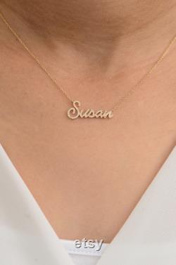 Custom name necklace Christmas gift, Script nameplate necklace, 14k Gold Diamond nameplate Letter necklace, Personalized Kids Name Necklace