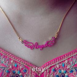Customized pendant ,14k gold Personalized Name Necklace , Meenakari Name pendant ,gifts for her, pink heart necklace, handmade jewelry