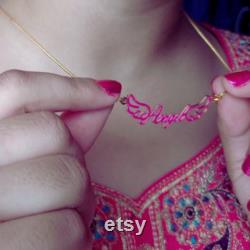 Customized pendant ,14k gold Personalized Name Necklace , Meenakari Name pendant ,gifts for her, pink heart necklace, handmade jewelry