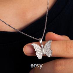 Cute Butterfly Moissanite Pendant Necklace 925 Sterling Silver Pendant Necklaces Mothers Day Gift Necklaces for Women Gift for Her