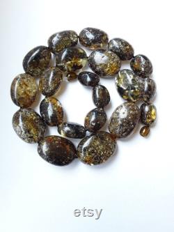 Dark Baltic amber necklace for women, Beaded amber necklace