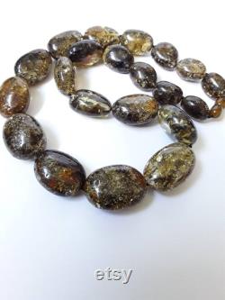 Dark Baltic amber necklace for women, Beaded amber necklace