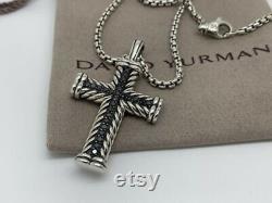 David Yurman Pave Black Diamond Chevron Cross Necklace