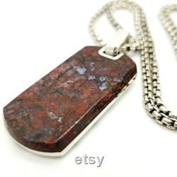 David Yurman Sterling Silver Exotic Stone Red Jasper Tag Pendant Pouch and Box