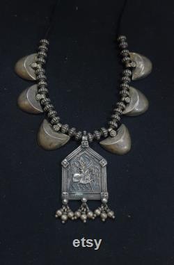 Designer beads 925 sterling silver hindu god necklace indian antique vintage jewelry, H825