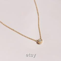 Diamond Circle Solitaire Necklace 14k Solid Gold Diamond Bezel Necklace for Women Dainty Diamond Jewelry Minimalist Gold Necklace
