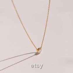 Diamond Circle Solitaire Necklace 14k Solid Gold Diamond Bezel Necklace for Women Dainty Diamond Jewelry Minimalist Gold Necklace