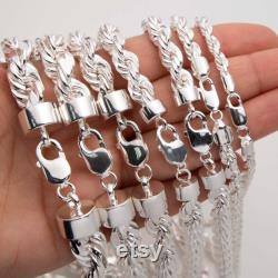 Diamond-Cut Rope Chain Necklace Real 925 Sterling Silver All Sizes