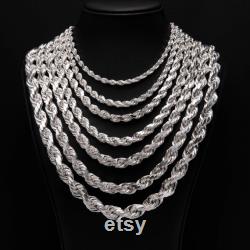 Diamond-Cut Rope Chain Necklace Real 925 Sterling Silver All Sizes