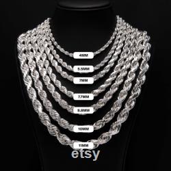 Diamond-Cut Rope Chain Necklace Real 925 Sterling Silver All Sizes