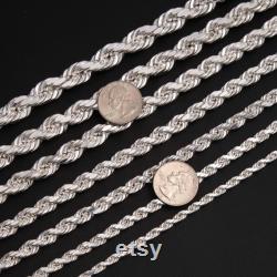 Diamond-Cut Rope Chain Necklace Real 925 Sterling Silver All Sizes