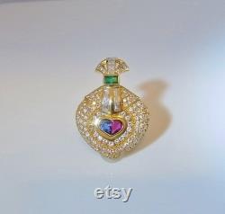 Diamond Heart Pendant Natural Emerald Ruby Sapphire Pendant 18K Gold Women Multistone Diamond Love Heart Pendant Anniversary Gift Jewelry