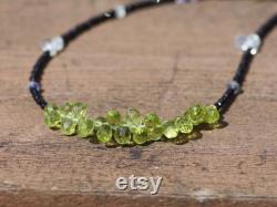 Diamond Look Natural Black Spinel, Tanzanite, Sapphire , Peridot Layering Necklace Wrap Bracelet Solid 14K White Gold , August Birthstone