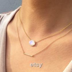 Diamond Moonstone Necklace, 14k Solid Gold