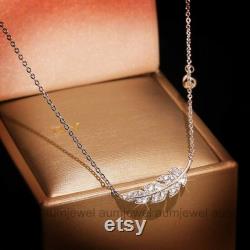 Diamond Necklace, 925 Sterling Silver, 1 Ct Diamond, Engagement Elegant Necklace, Wedding Leafy Necklace, Girls Pendant, With Chain Pendant