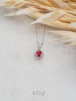 Diamond Ruby Necklace in 14k White Gold Genuine Diamond Ruby Pendant Diamond Jewelry Wedding Gift Birthday Gift Christmas Gift