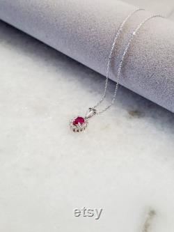 Diamond Ruby Necklace in 14k White Gold Genuine Diamond Ruby Pendant Diamond Jewelry Wedding Gift Birthday Gift Christmas Gift