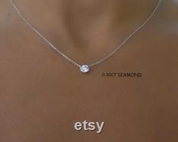 Diamond Solitaire Necklace 0.30 ct 14k White Gold Diamond Solitaire Necklace Floating Diamond Solitaire Necklace Dainty Diam
