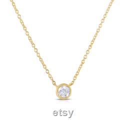 Diamond Solitaire Necklace, 14K Solid Gold, Diamond Bezel Necklace, Diamond Pendant, Dainty Necklace, Small Diamond Bezel, Minimalist Gift