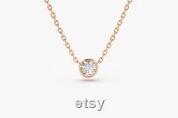 Diamond Solitaire Necklace 14k Gold 0.08 Ct. Dainty Diamond Bezel Set Necklace Delicate Diamond Necklace Layering Diamond Necklace