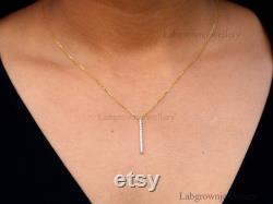 Diamond Vertical Bar Necklace Round Cut Lab Grown Diamond Bar Pendant For Her Layering Necklace Rectangular Necklace Gold Anniversary Gift