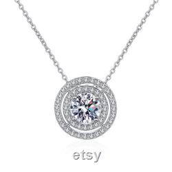 Double Halo Moissanite Necklace, Wedding Diamond Necklace, 2 Ct Colorless Necklace, Engagement Necklace With Chain, Birthday Gift For Her