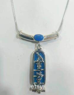 Egyptian Necklace Silver Cartouche with Turquiose Stone