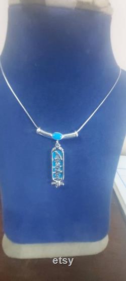 Egyptian Necklace Silver Cartouche with Turquiose Stone