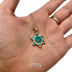 Eilat Stone Star of David Pendant, 14k Gold Jewish Pendant, Solid 14k Gold Star of David, Eilat Stone Pendant, Bat Mitzvah Jewelry Gift