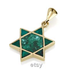 Eilat Stone Star of David Pendant, 14k Gold Jewish Pendant, Solid 14k Gold Star of David, Eilat Stone Pendant, Bat Mitzvah Jewelry Gift