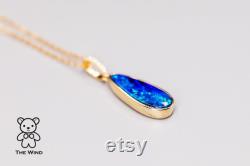 Elegant Australian Doublet Opal Diamond Pendant Necklace 14k Yellow Gold Promise Gift Charm Birthday Gift Anniversary