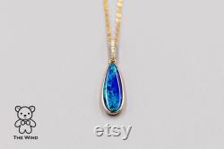 Elegant Australian Doublet Opal Diamond Pendant Necklace 14k Yellow Gold Promise Gift Charm Birthday Gift Anniversary