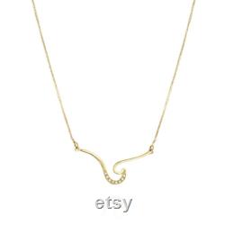 Elegant Natural Diamond Wave Necklace in 14K Solid Gold