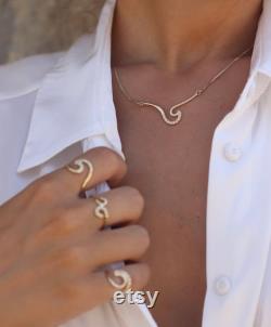 Elegant Natural Diamond Wave Necklace in 14K Solid Gold