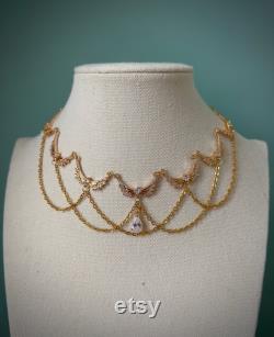 Elegant gold angelic angel wings choker necklace, Beautiful regal regency princess teardrop necklace, Extravagant bridal wedding jewelry