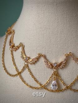 Elegant gold angelic angel wings choker necklace, Beautiful regal regency princess teardrop necklace, Extravagant bridal wedding jewelry