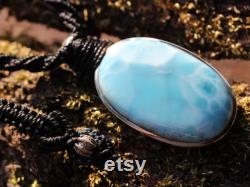 Elven LARIMAR Dolphin stone Pendant Macrame Necklace, Burningman Jewelry,Viking Celtic Necklace,Blue Stone Pendant