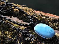 Elven LARIMAR Dolphin stone Pendant Macrame Necklace, Burningman Jewelry,Viking Celtic Necklace,Blue Stone Pendant