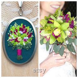 Embroidered Wedding Bouquet Replica, Fourth Anniversary Gift, Custom Bridal Bouquet Necklace, Embroidered Bouquet Necklace, 4th Anniversary