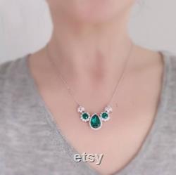 Emerald Bridal Jewelry, Emerald Necklace Earrings Set, Backdrop Necklace, Back drop Necklace, Green Crystal Jewelry Set, Silver