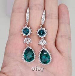 Emerald Bridal Jewelry, Emerald Necklace Earrings Set, Backdrop Necklace, Back drop Necklace, Green Crystal Jewelry Set, Silver