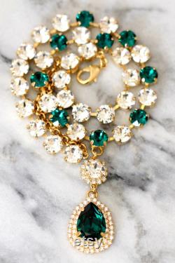 Emerald Choker Necklace,Bridal Crystal Choker, Swarovski Emerald Collar Necklace, Bridal Crystal Necklace, Statement Crystal Necklace