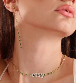 Emerald Delight Set Green Hand Chain Zircon Stone Necklace and Earring Personalized Necklace Bridesmaid Personalized Jewelry Bridesmaid Gifts