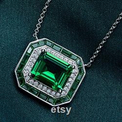 Emerald Necklace, Necklaces For Women, Personalized Necklace, 3.1 Ct Emerald Necklace, 14K White Gold, Pendant, Gifts For Mom