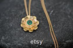 Emerald Necklace in 18K Gold, Emerald Flower Pendant, Gift for Her