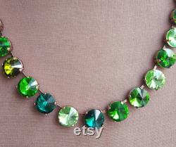 Emerald and peridot riviere, ana wintour style, Georgian paste collet, tri color green necklace, vintage look necklace, bridesmaid jewelry